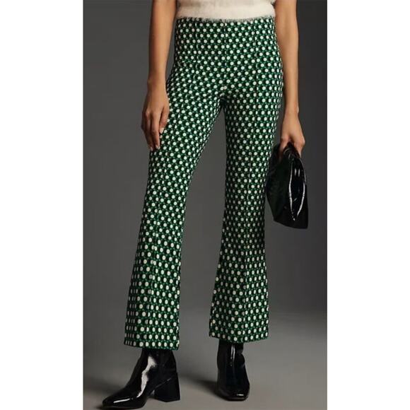 Maeve Anthropologie Size xS Small Margot Kick Flare Green Cropped Pants dopamine - Picture 1 of 7